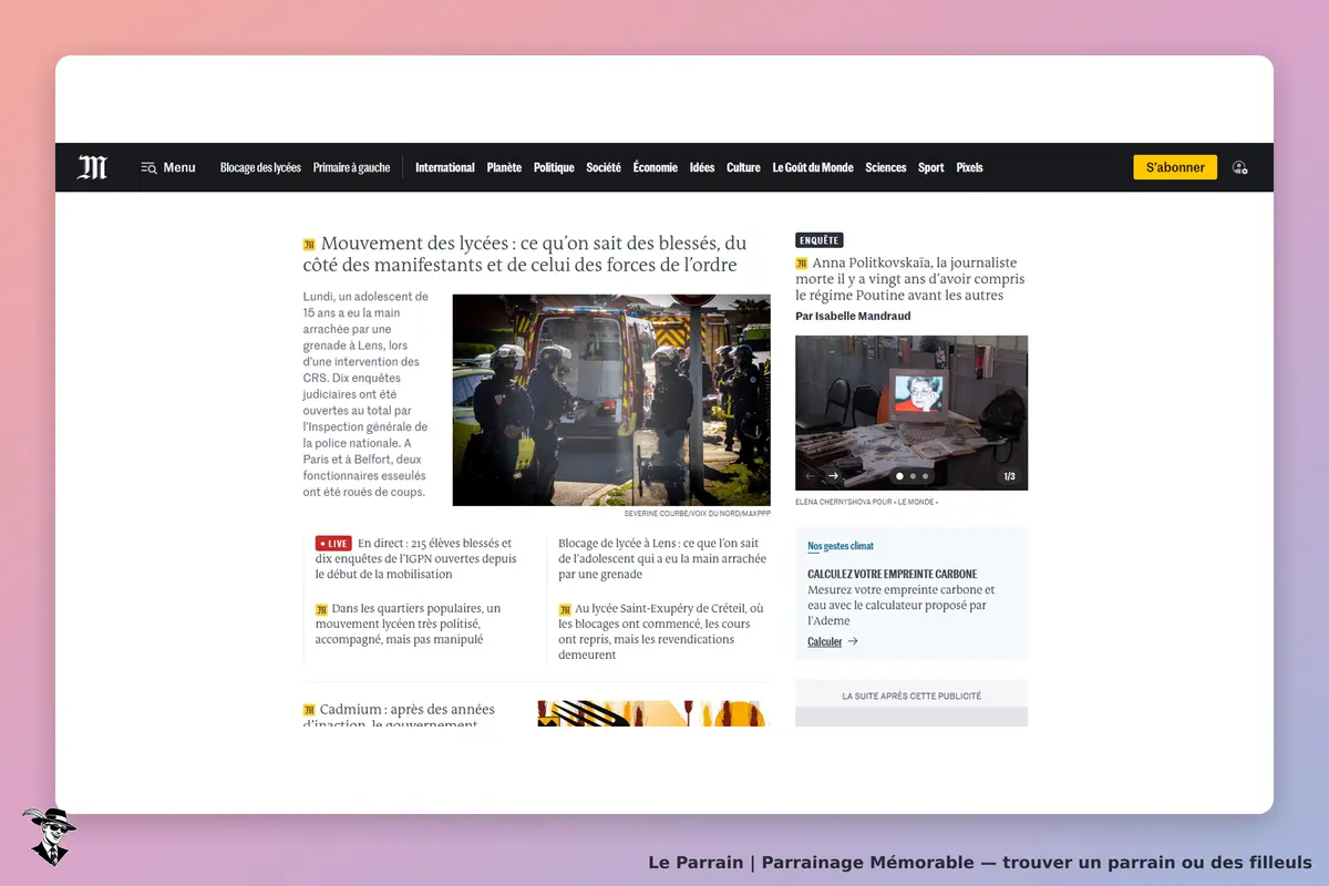 Mémorable : article sur le mouvement des lycéens avec images et informations en direct