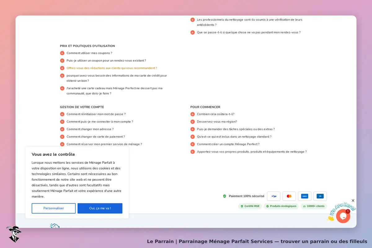 Ménage Parfait Services : questions fréquentes sur les services de nettoyage et gestion de compte