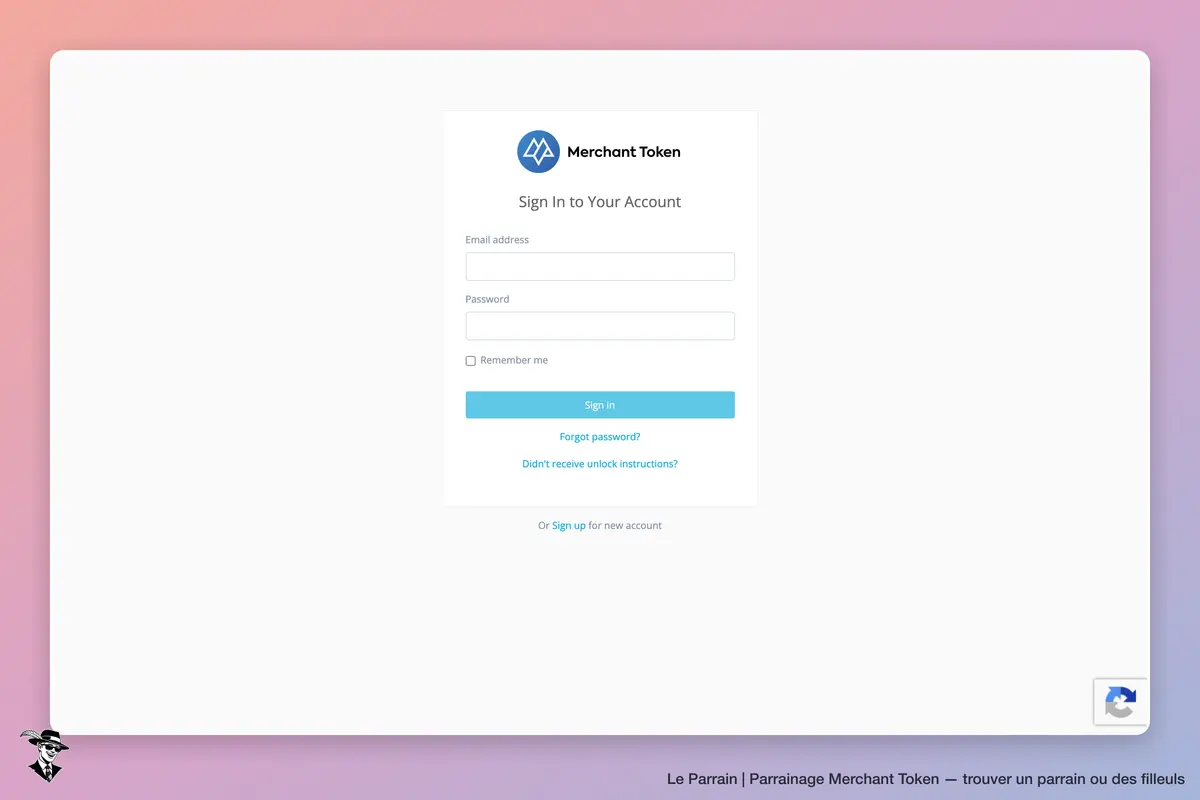 Page d'accueil de Merchant Token