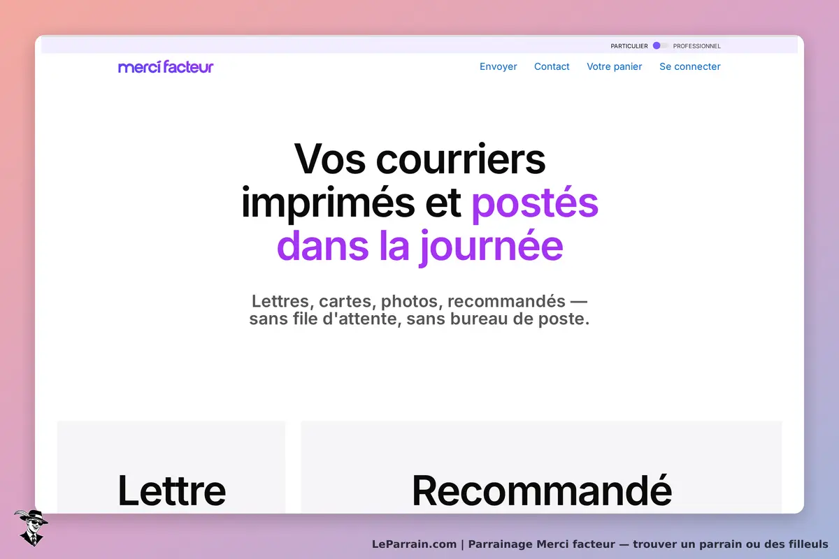 Merci facteur : page d'accueil présentant les services d'envoi de courriers et de lettres