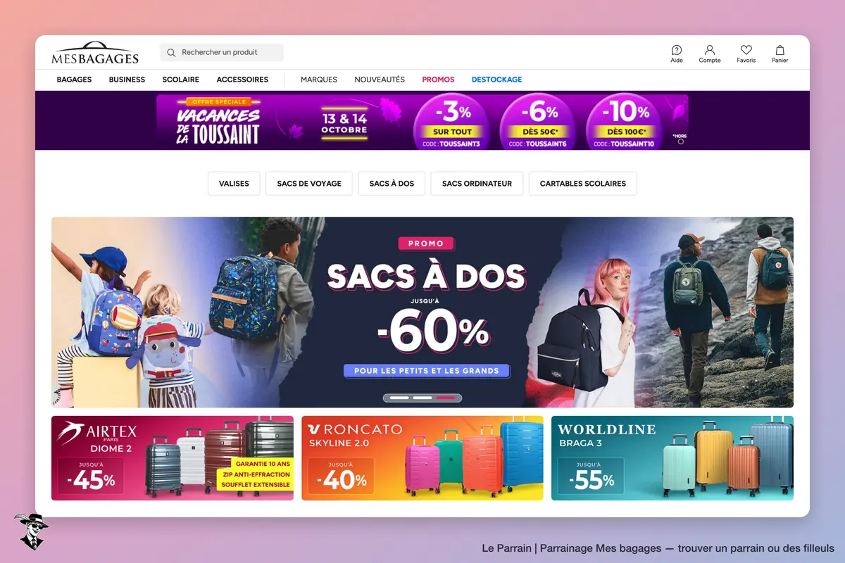 Page d'accueil de Mes bagages