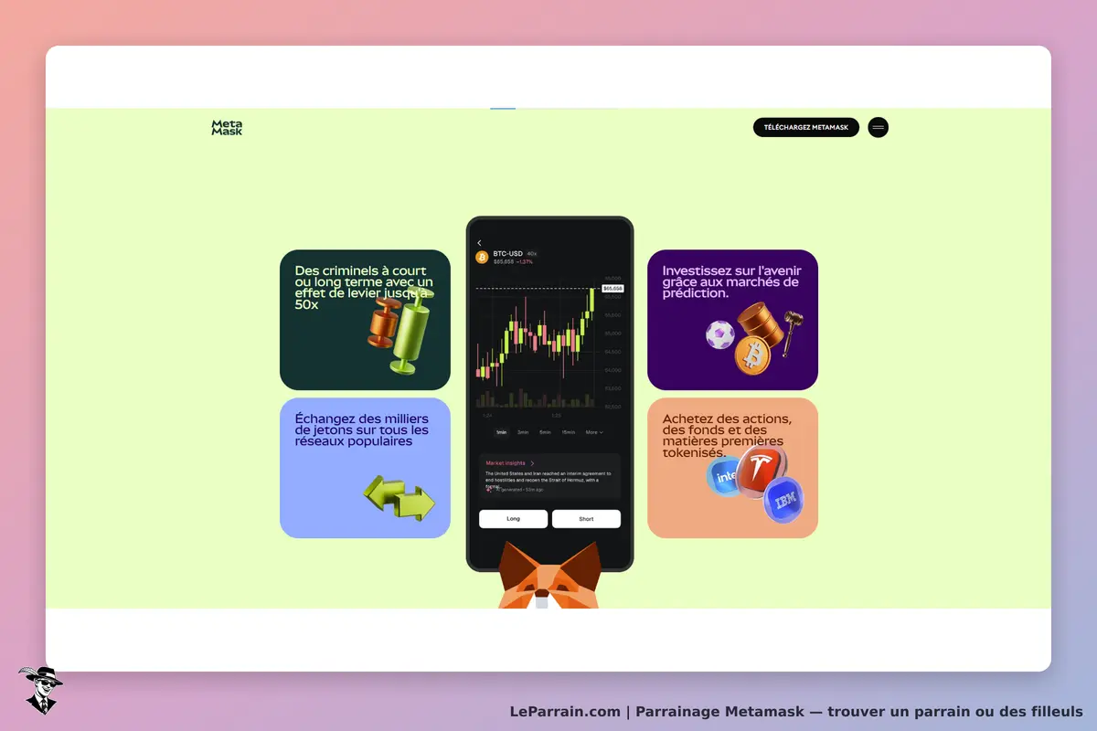 Metamask : page d'accueil avec graphiques et options d'échange de crypto-monnaies