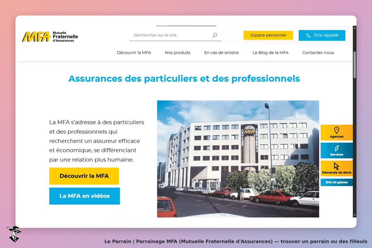 MFA (Mutuelle Fraternelle d'Assurances) : mFA : page d'accueil présentant les assurances avec une