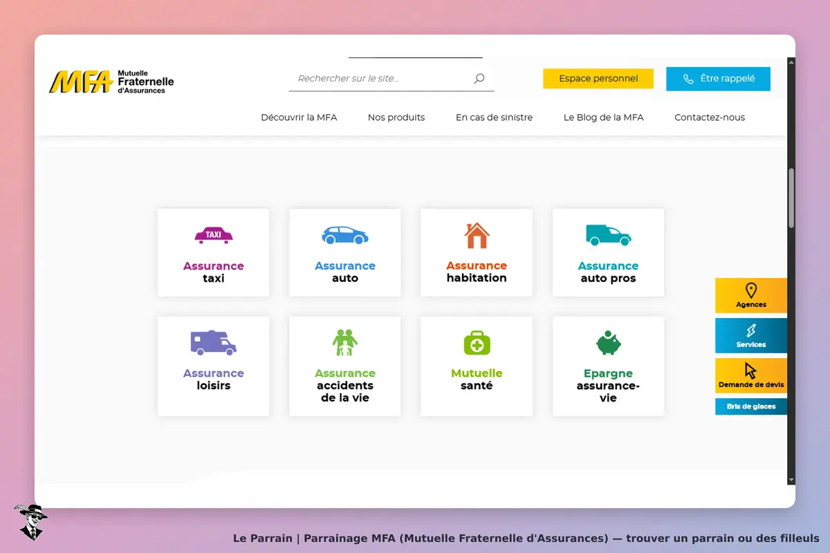 MFA (Mutuelle Fraternelle d'Assurances) : mFA : page d'accueil avec options d'assurances et