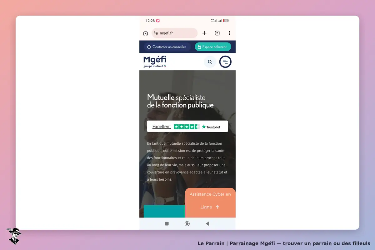 Mgéfi : page d'accueil présentant la mutuelle spécialisée de la fonction publique