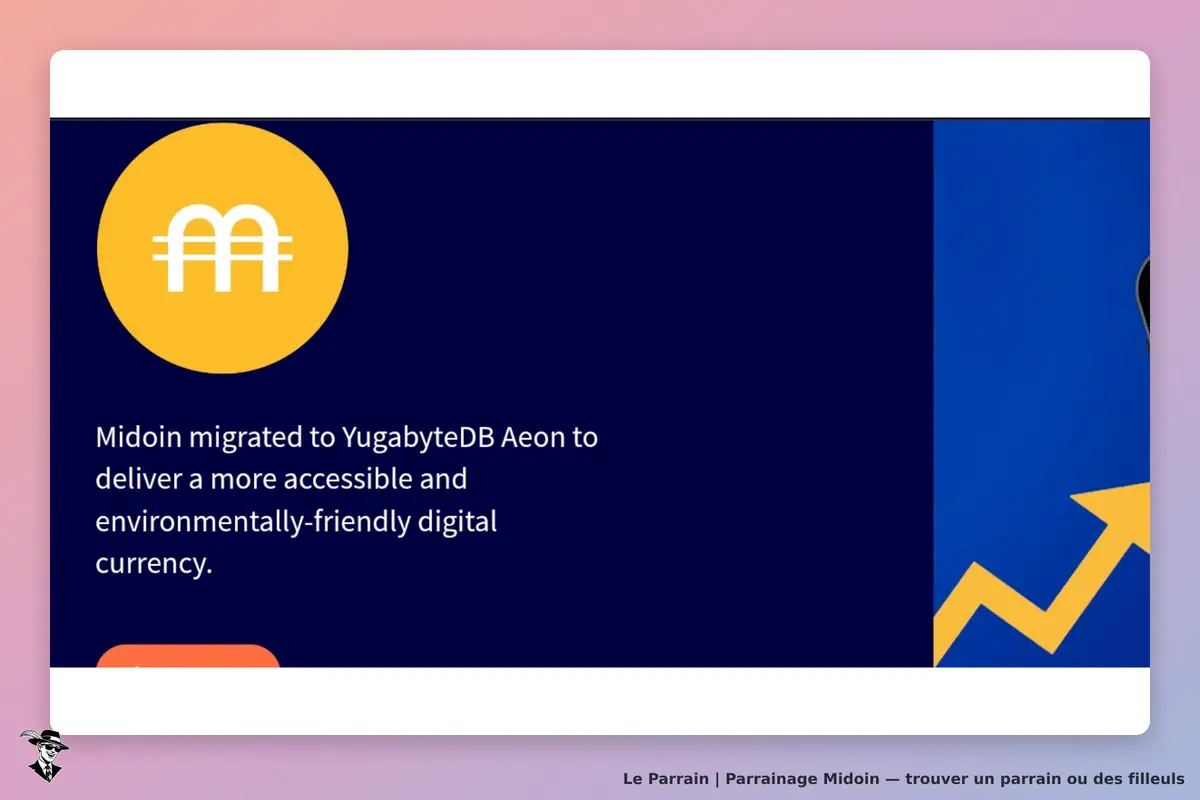 Midoin : logo et message sur la migration vers YugabyteDB Aeon pour une monnaie digitale