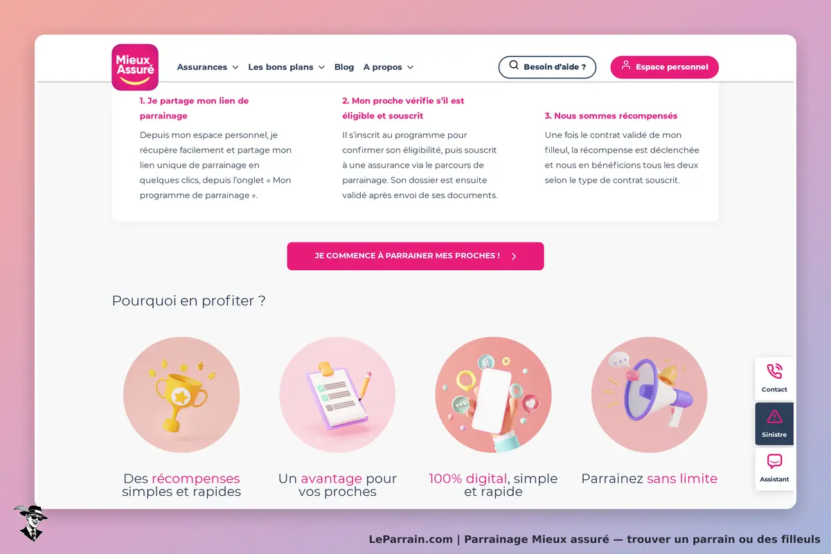 Programme de parrainage Mieux Assuré avec récompenses simples et digitales.