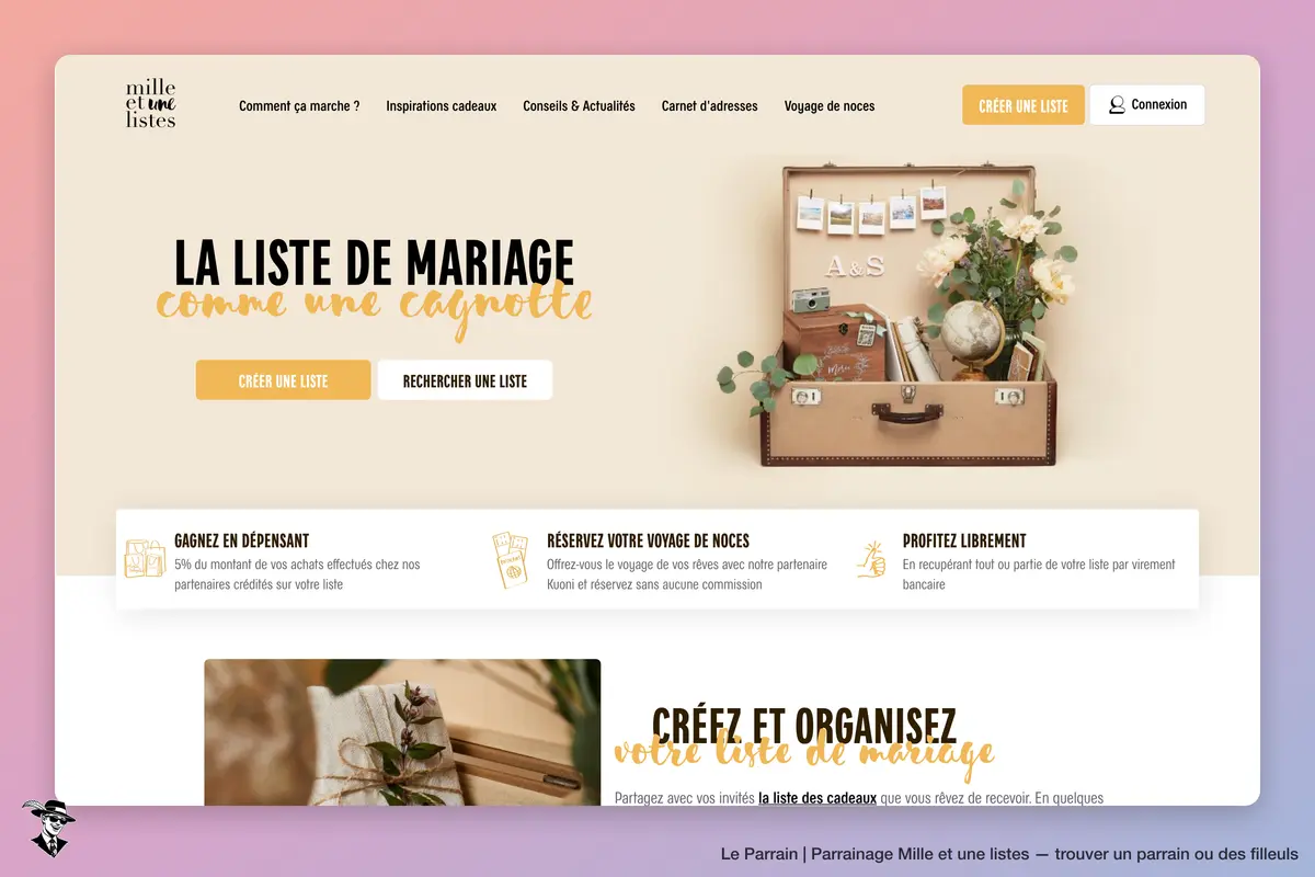 Page d'accueil de Mille et une listes