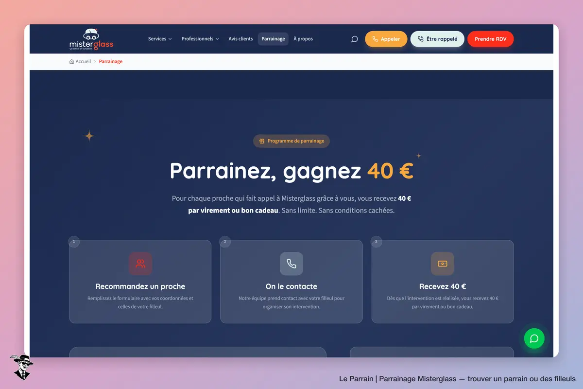 Page parrainage de Misterglass