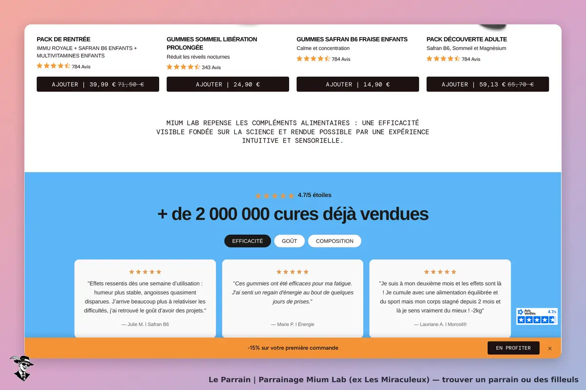 Mium Lab (ex Les Miraculeux) : mium Lab : page d'accueil présentant divers produits et avis clients