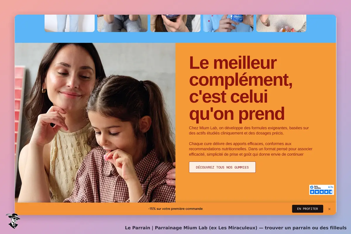 Mium Lab (ex Les Miraculeux) : mium Lab : page d'accueil avec une mère et sa fille, texte sur les