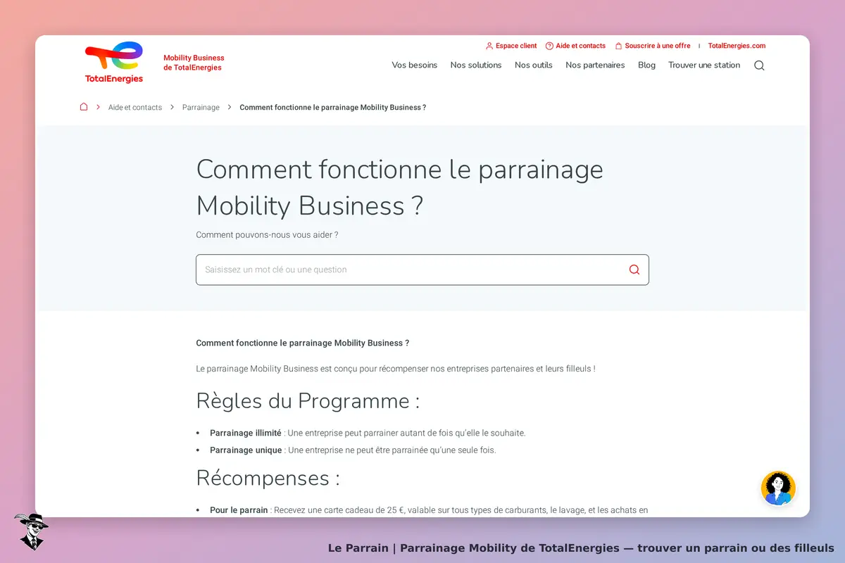 Mobility de TotalEnergies : totalEnergies : page d'accueil sur le parrainage Mobility Business