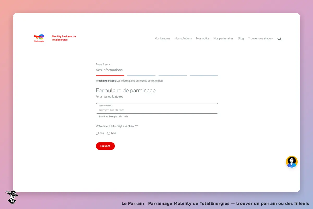 Mobility de TotalEnergies : totalEnergies : formulaire de parrainage avec champs à remplir et