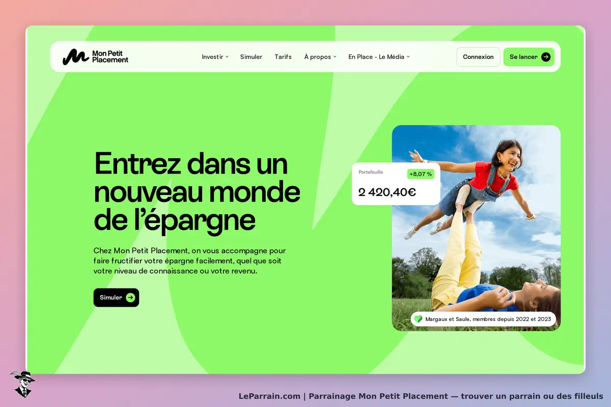 Mon Petit Placement : page d'accueil avec un message sur l'épargne et une image d'enfants