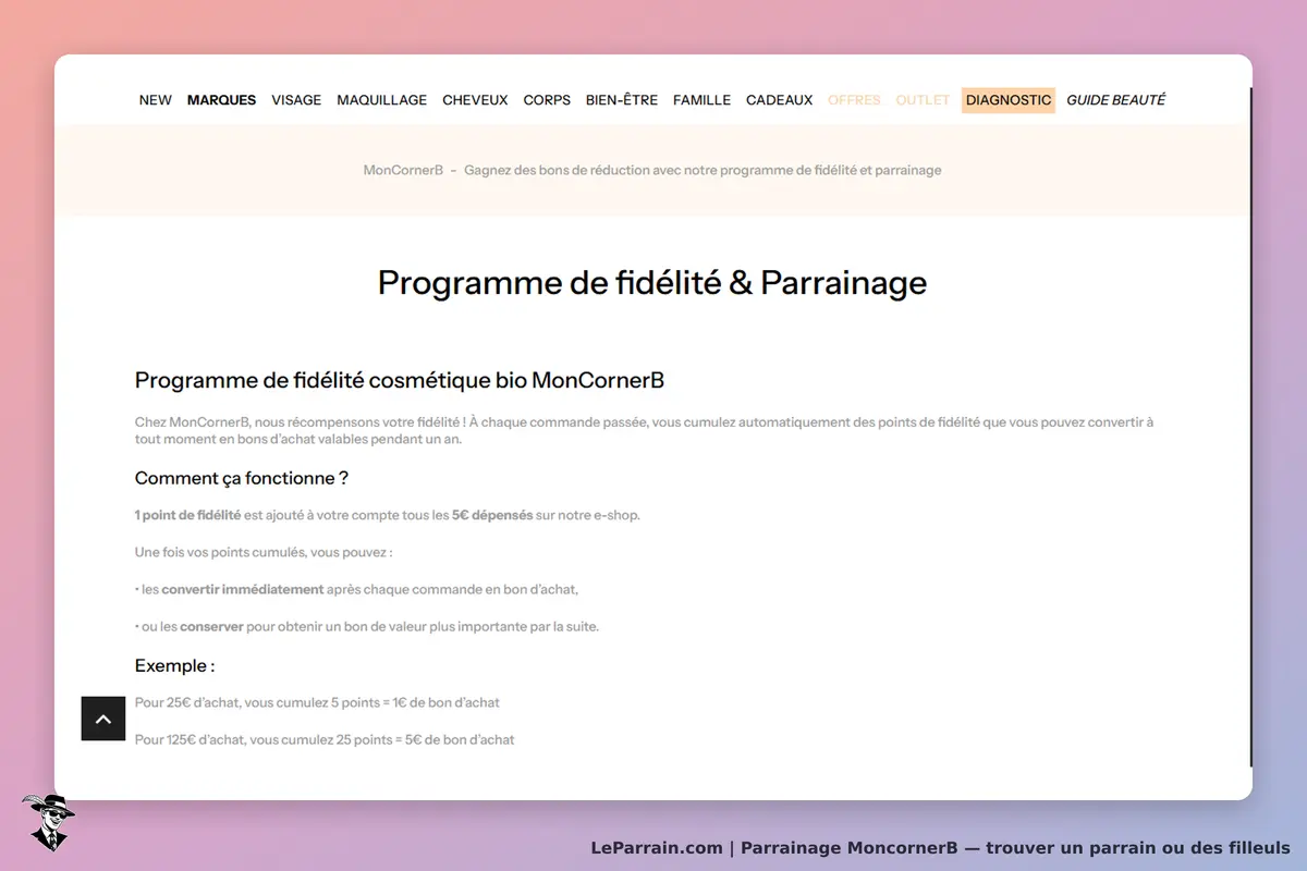 MoncornerB : programme de fidélité et parrainage avec explications sur son fonctionnement