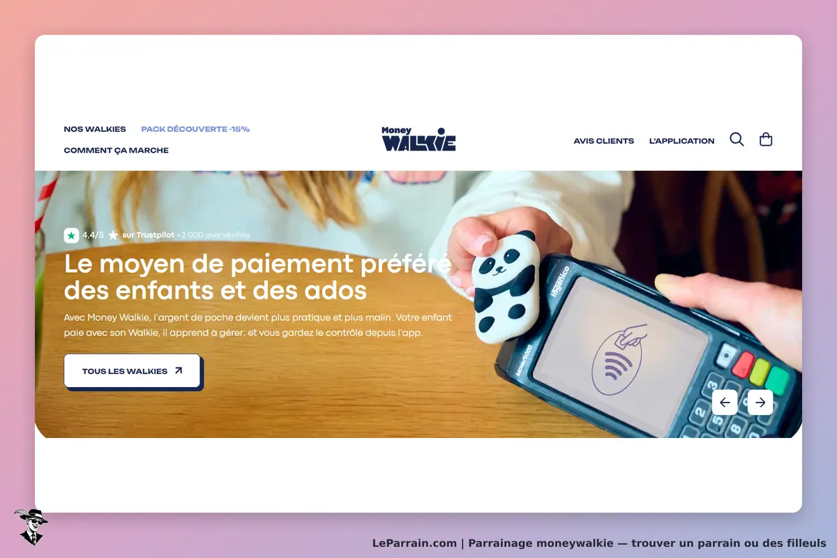 moneywalkie : money Walkie : page d'accueil présentant un moyen de paiement pour enfants avec un
