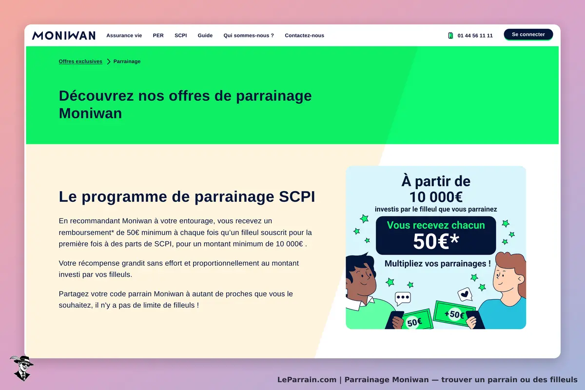 Moniwan : page d'accueil présentant le programme de parrainage SCPI et ses avantages