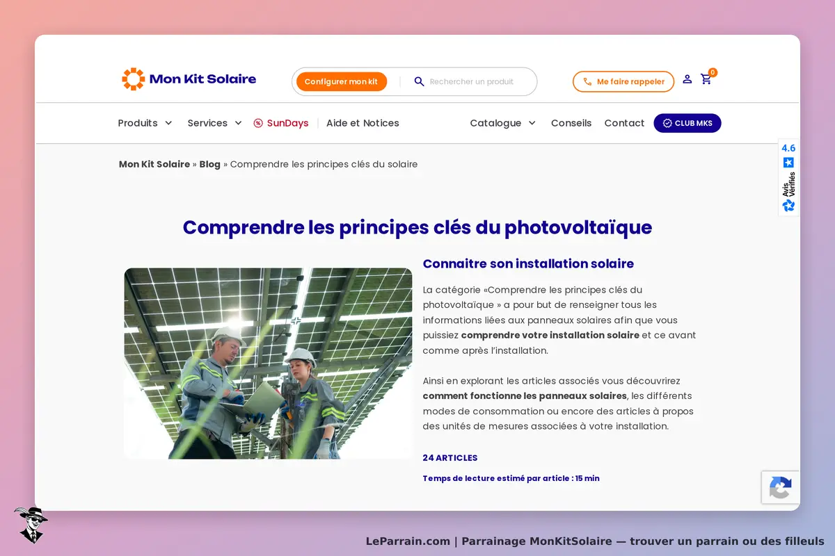 MonKitSolaire : mon Kit Solaire : page d'accueil avec titre sur les principes du photovoltaïque et