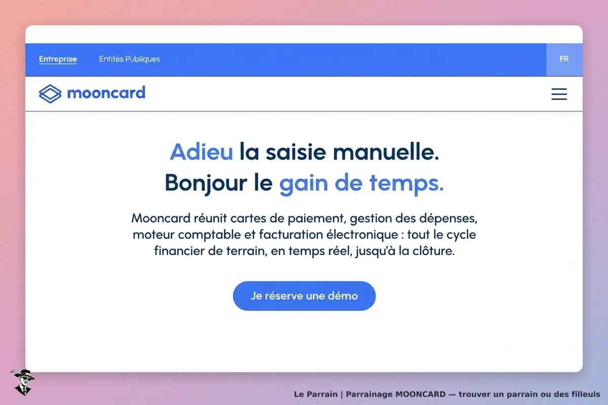 MOONCARD : page d'accueil avec un message sur la gestion des dépenses et un bouton de démo