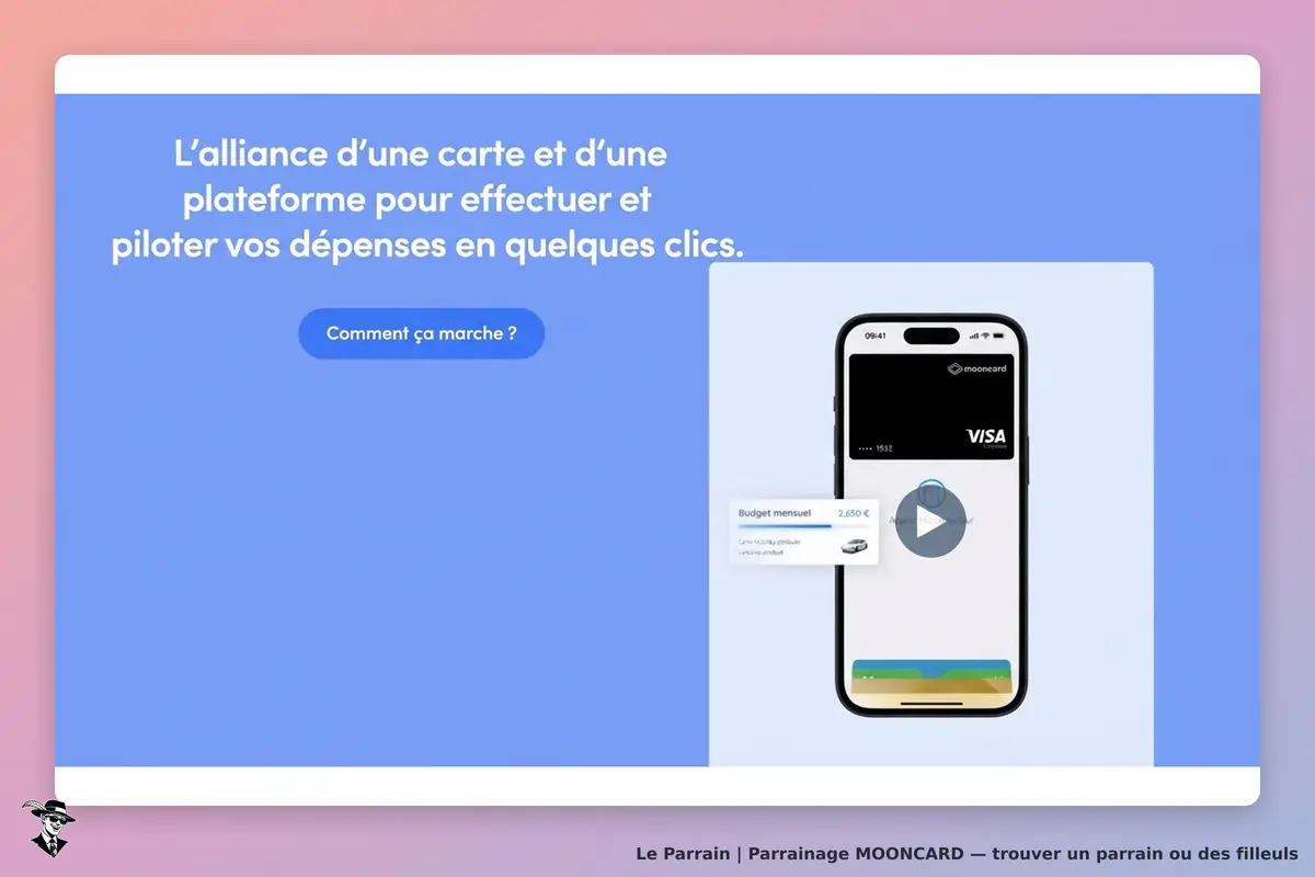 MOONCARD : page d'accueil présentant une carte et une plateforme de gestion des dépenses