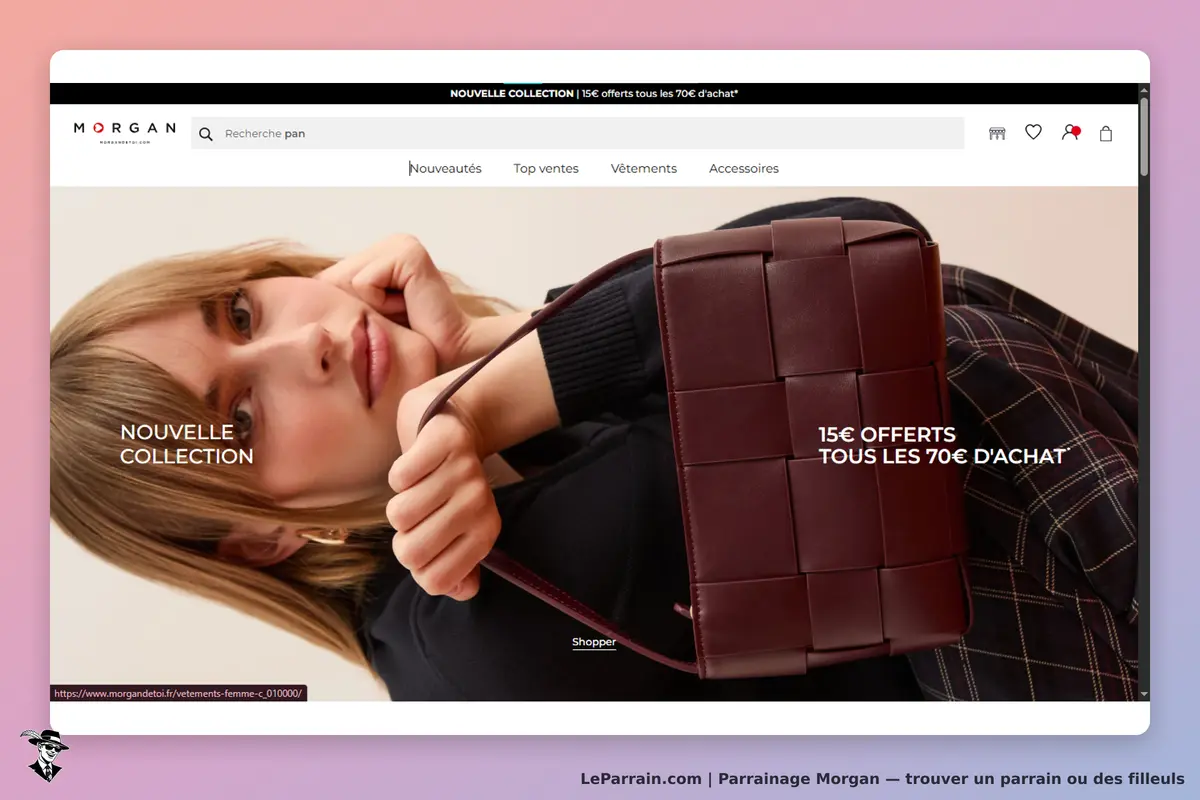Morgan : femme tenant un sac à main, mise en avant de la nouvelle collection
