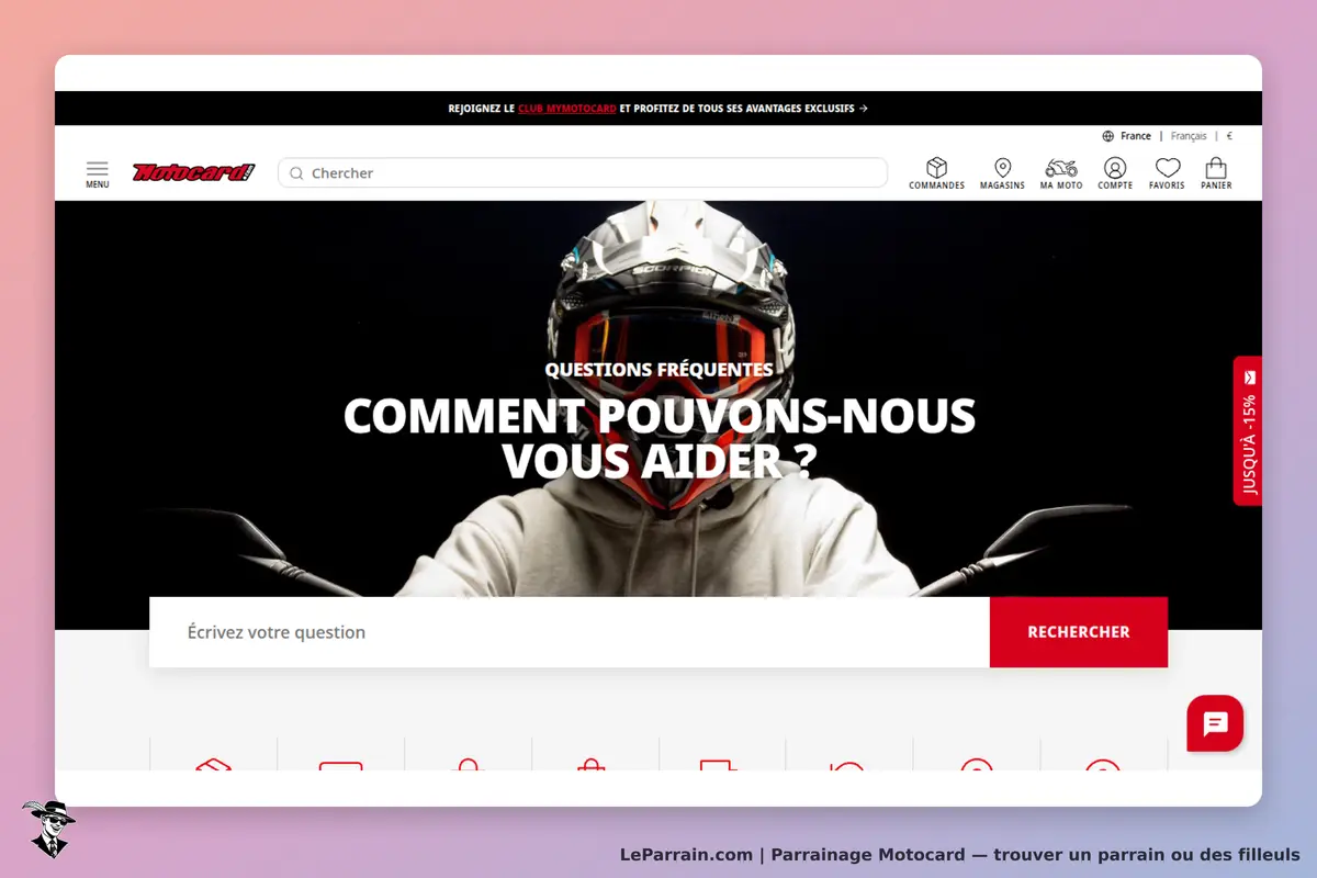 Motocard : page d'accueil avec un casque de moto et un formulaire de recherche en haut