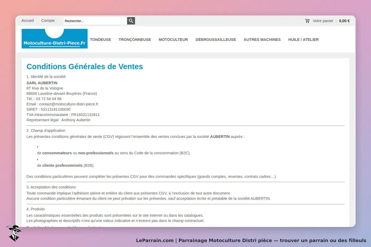 Motoculture Distri Pièce : conditions générales de vente de la société Aubertin affichées