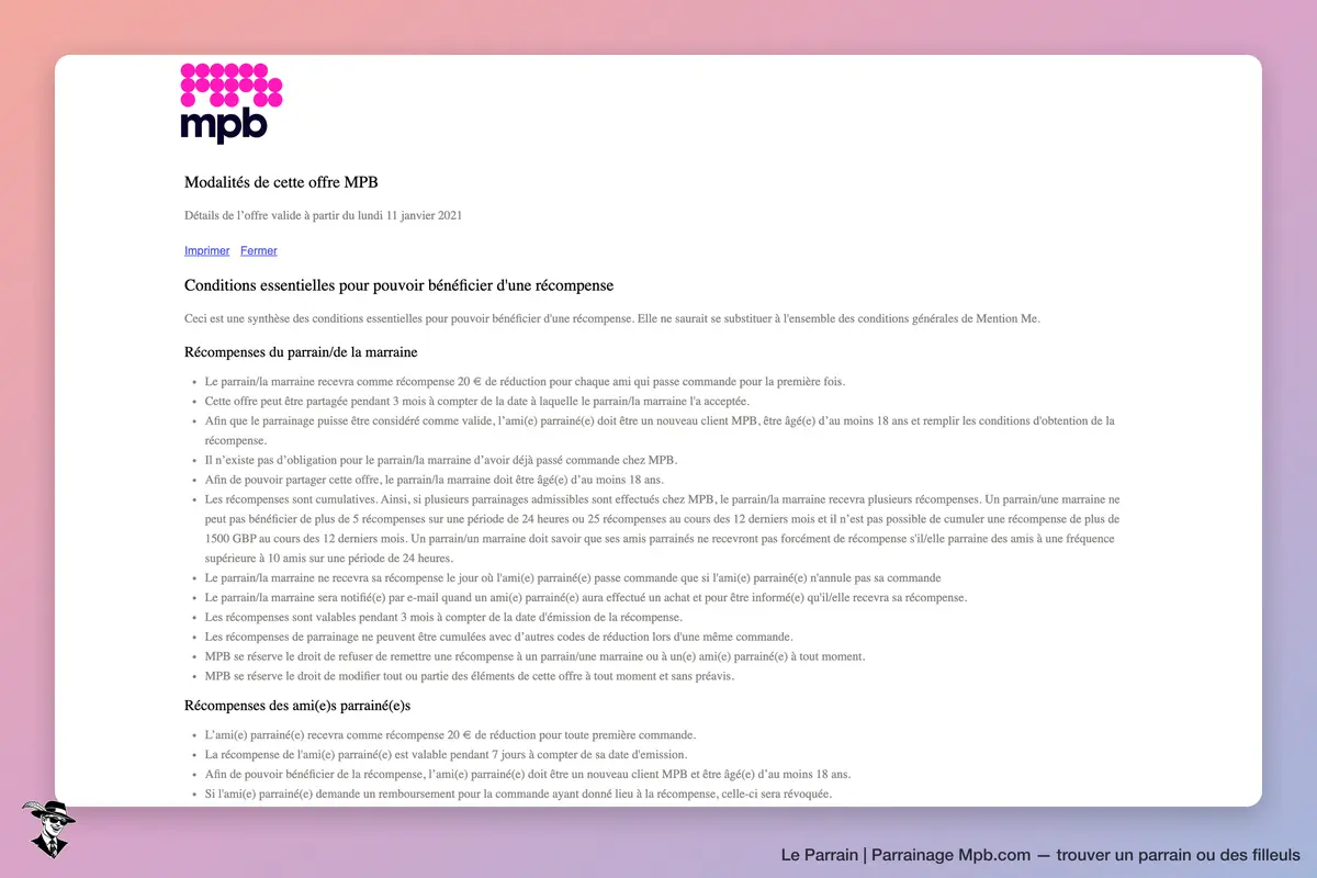 Page parrainage de Mpb.com