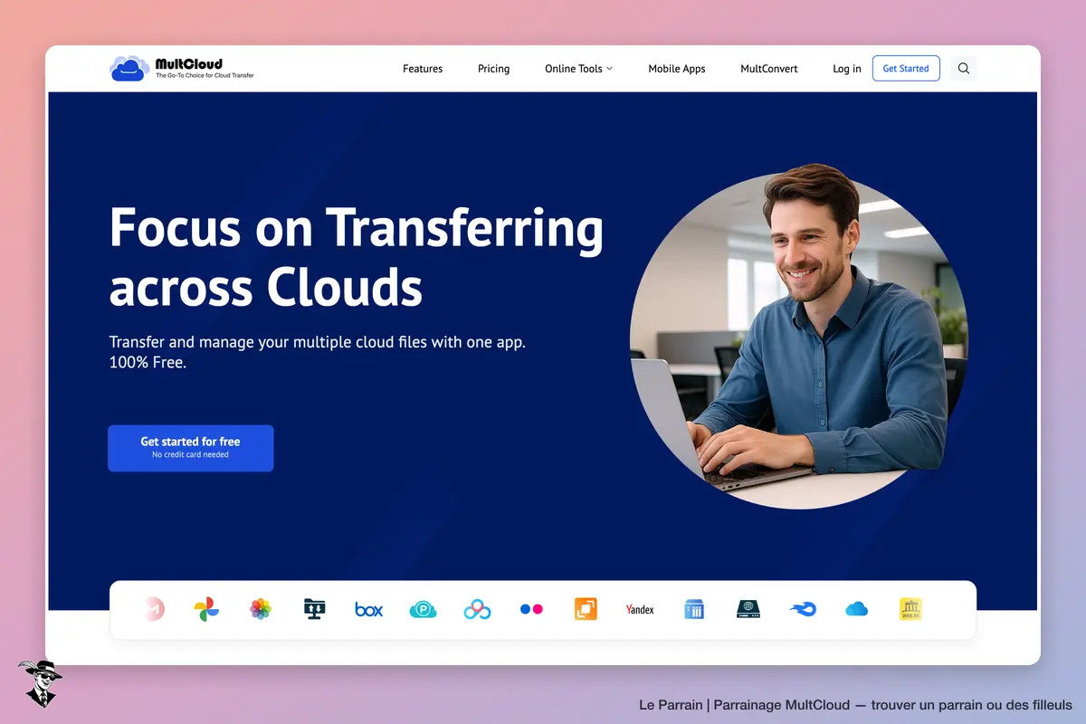 Page d'accueil de MultCloud