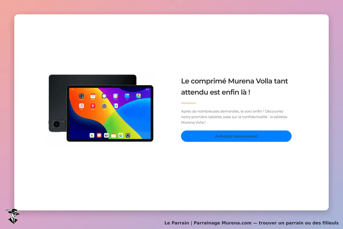 Murena.com : murena : présentation de la tablette Murena Volla avec un bouton d'achat