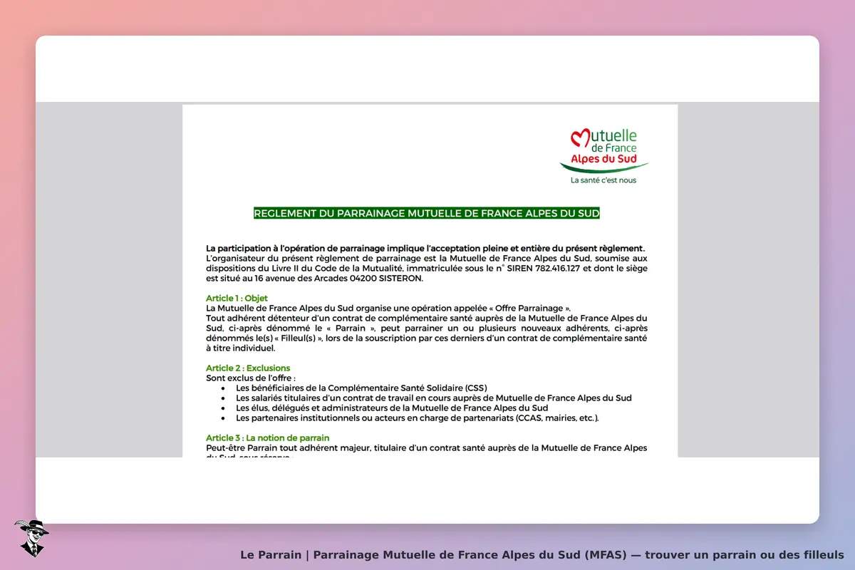 Page parrainage de Mutuelle de France Alpes du Sud (MFAS)