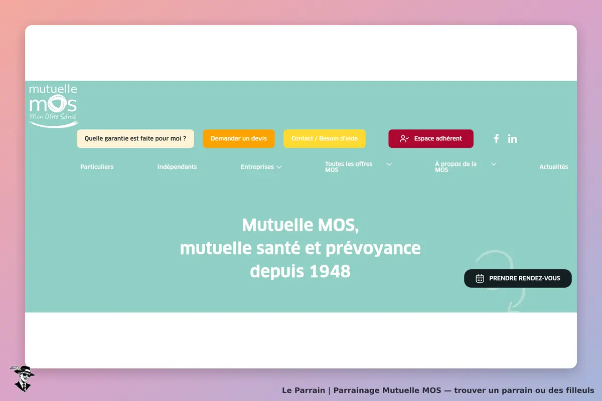 Mutuelle MOS : page d'accueil avec menu et slogan sur la mutuelle santé depuis 1948