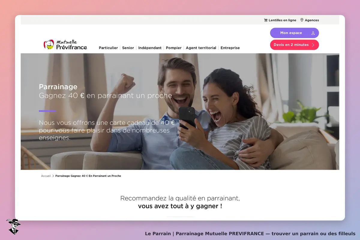 Mutuelle PREVIFRANCE : mutuelle Prévifrance : page d'accueil avec un couple heureux interagissant