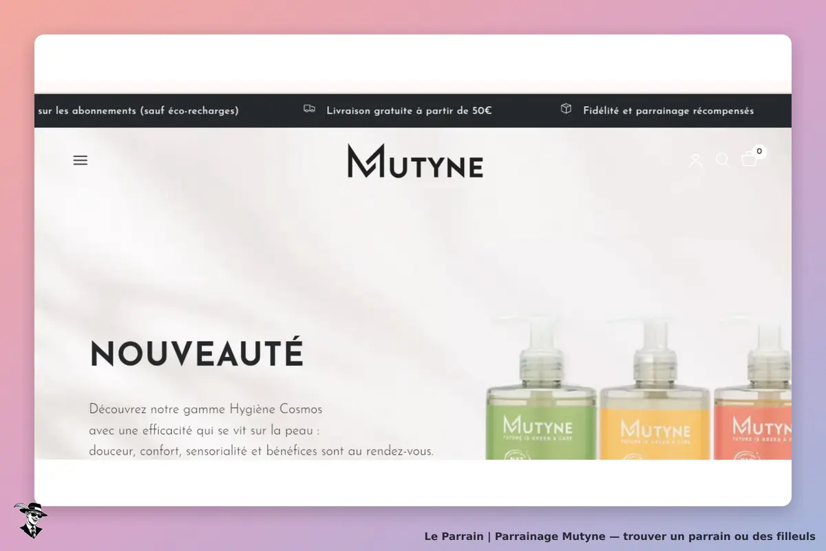 Mutyne : présentation de la gamme Hygiène Cosmos avec trois flacons de produits