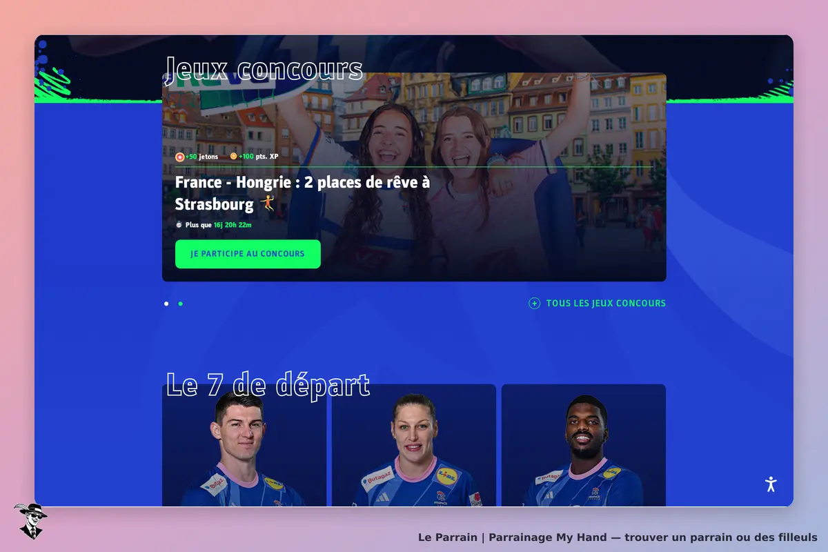 My Hand : page d'accueil avec jeux concours et images de participants