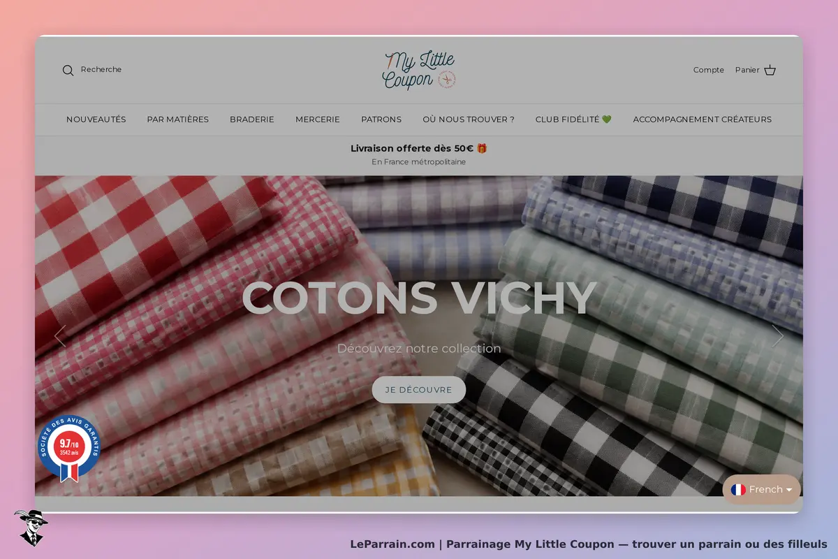 My Little Coupon : page d'accueil présentant des cotons Vichy colorés et un bouton de découverte