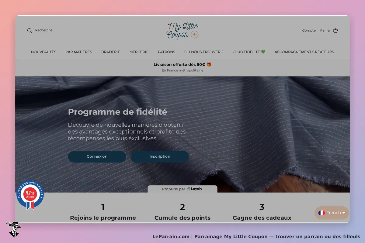 My Little Coupon : page d'accueil avec programme de fidélité et options de connexion et inscription