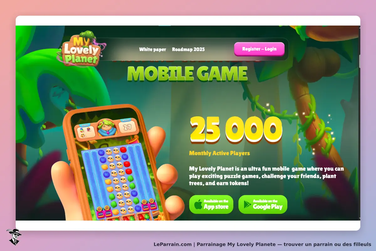 My Lovely Planete : my Lovely Planet : page d'accueil présentant un jeu mobile avec un téléphone et