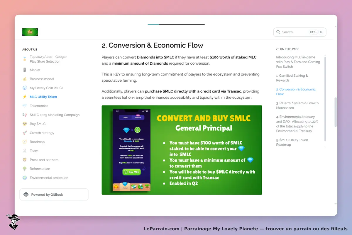 My Lovely Planete : section sur la conversion de Diamonds en MLC avec un smartphone et instructions
