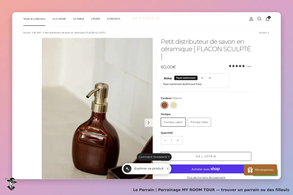 MY ROOM TOUR : distributeur de savon en céramique marron avec pompe dorée, avis et options de