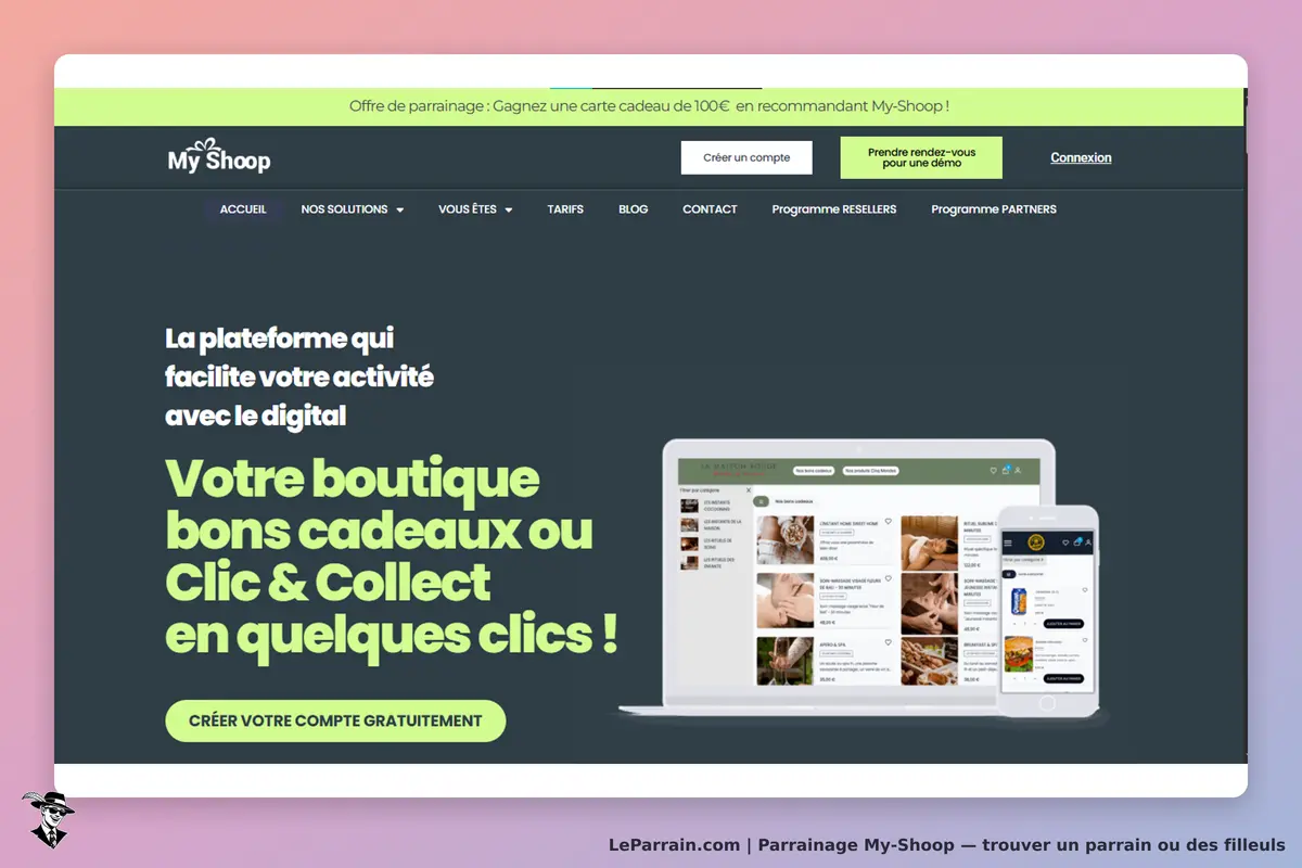 My-Shoop : my Shoop : page d'accueil présentant la plateforme et un aperçu de la boutique en ligne