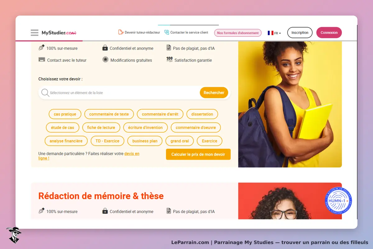 My Studies : myStudies : page d'accueil avec choix de devoirs et images d'étudiants souriants