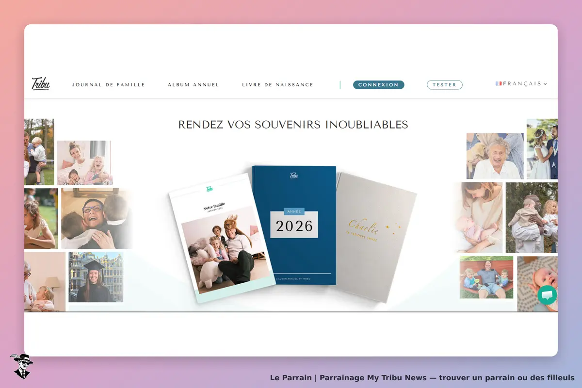 My Tribu News : page d'accueil avec livres photo et images de famille en fond