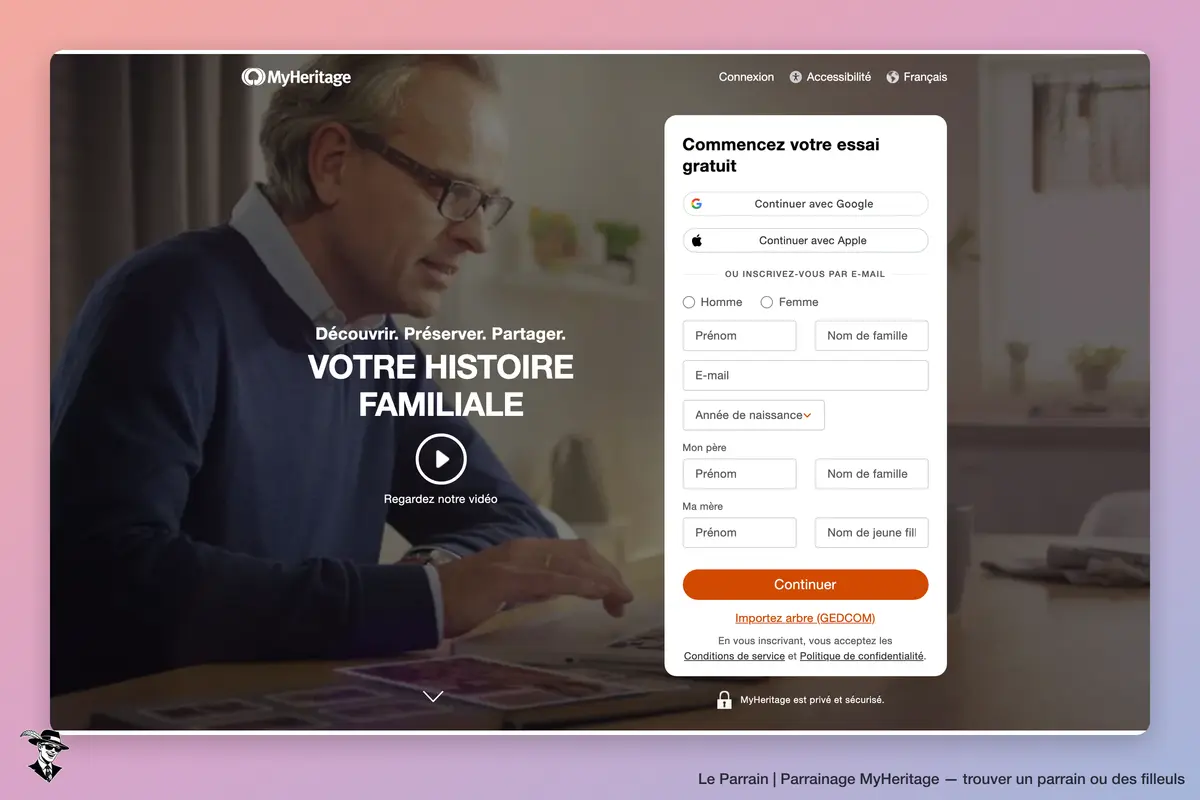Page d'accueil de MyHeritage