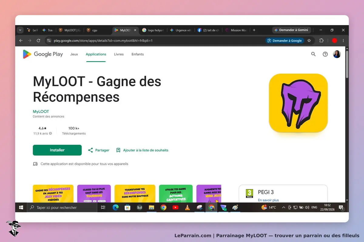 MyLOOT : page d'accueil de l'application sur Google Play avec logo et notes d'avis