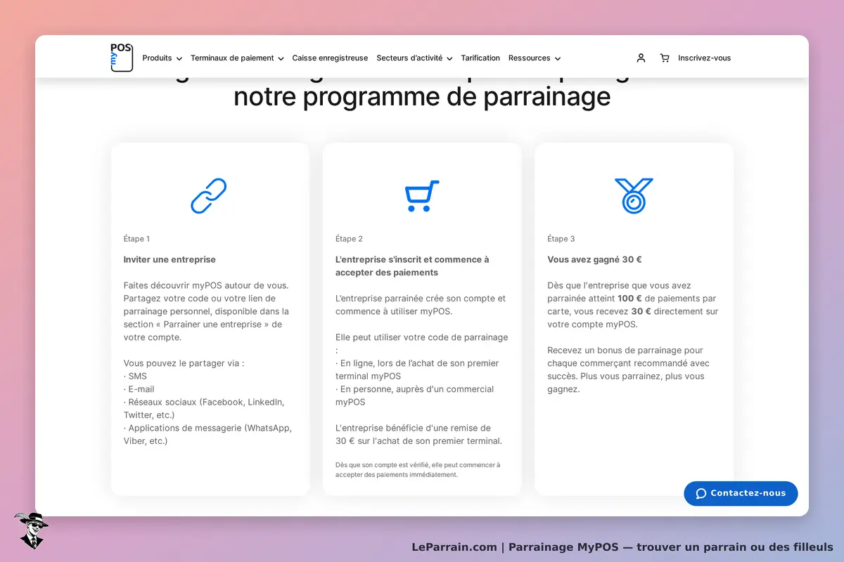 Programme de parrainage myPOS : étapes pour inviter et gagner des récompenses.