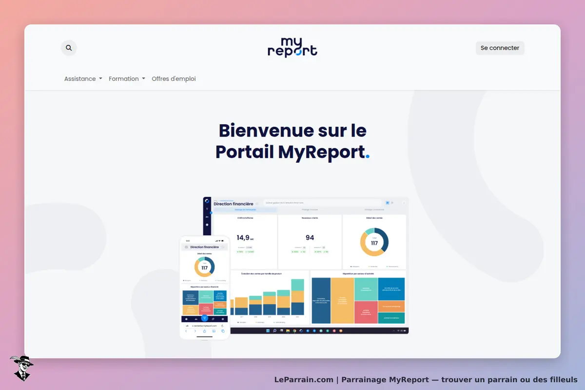MyReport : page d'accueil avec message de bienvenue et aperçus de tableaux de bord