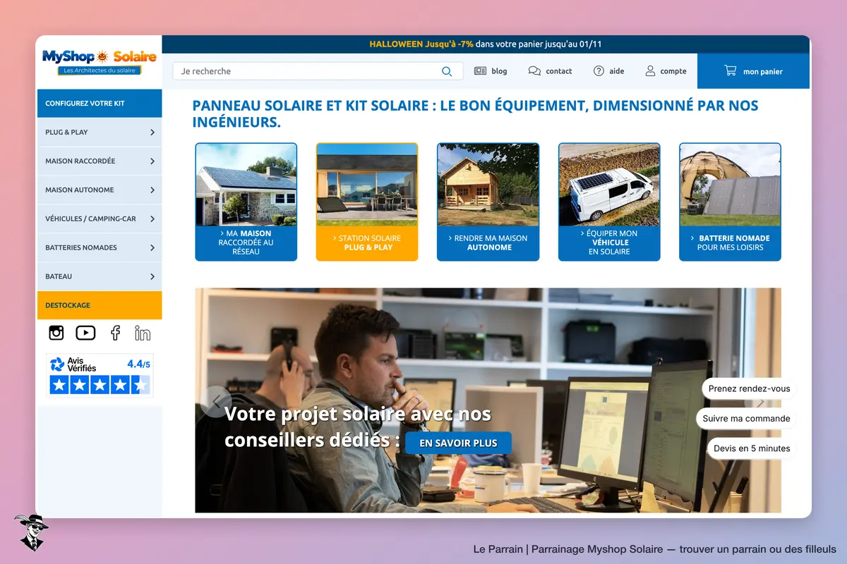 Page d'accueil de Myshop Solaire