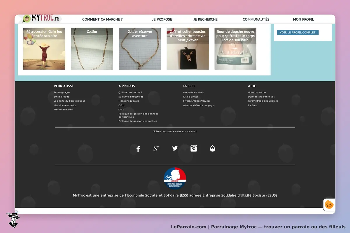 Mytroc : page d'accueil avec plusieurs produits et liens vers les sections du site