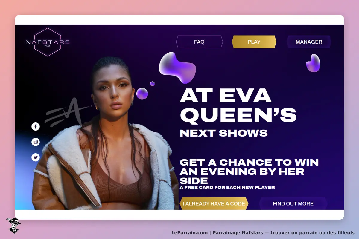 Nafstars : page d'accueil avec une image d'une femme et des options de navigation en haut